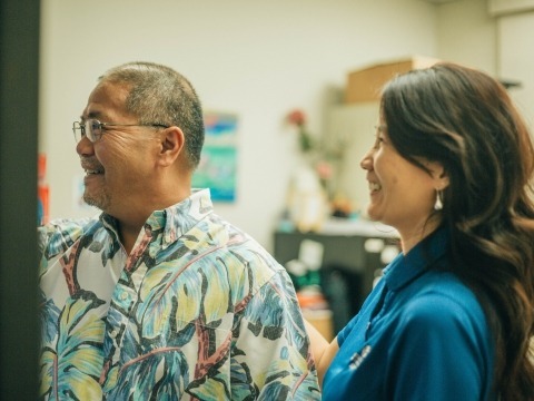 Speech language pathologist working with patient